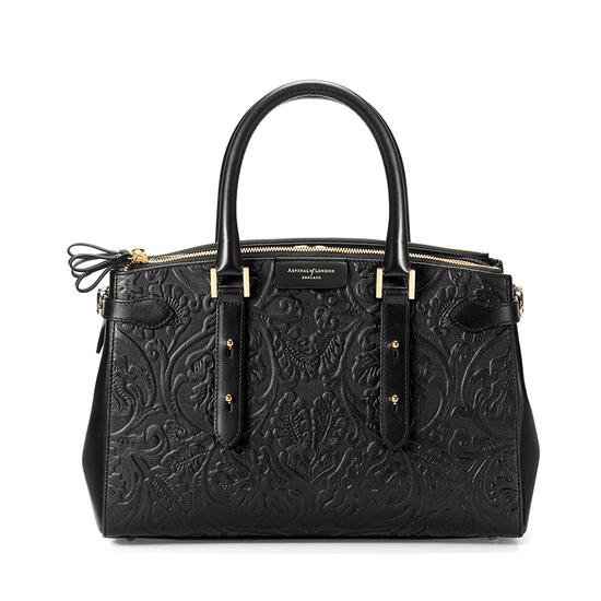 Brook Street Bag in Black Embossed Flower from Aspinal of London