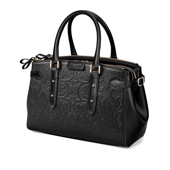 Brook Street Bag in Black Embossed Flower from Aspinal of London