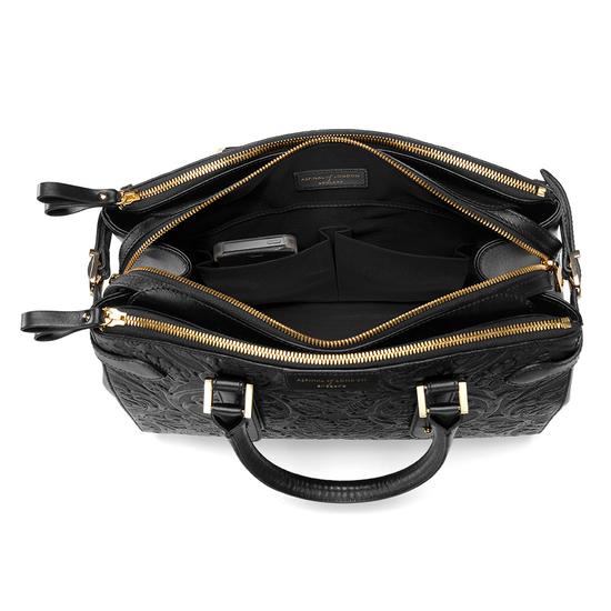 Brook Street Bag in Black Embossed Flower from Aspinal of London