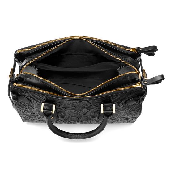 Brook Street Bag in Black Embossed Flower from Aspinal of London