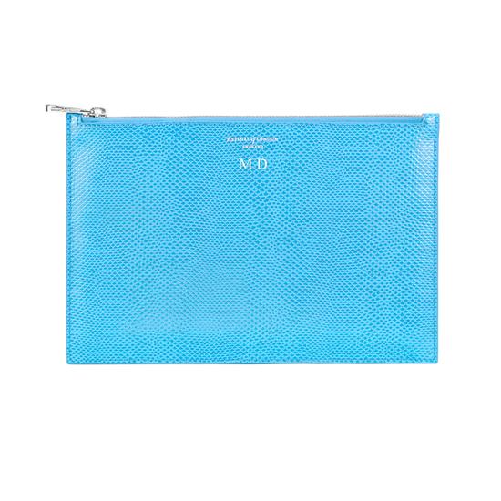 Large Essential Flat Pouch in Aquamarine Lizard from Aspinal of London