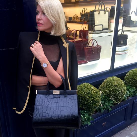 Large Florence Snap Bag in Monochrome Saffiano from Aspinal of London