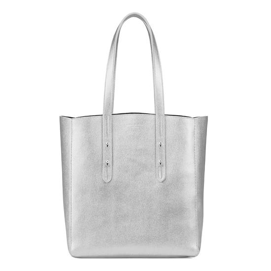 Essential Tote in Silver Saffiano & Navy Suede from Aspinal of London