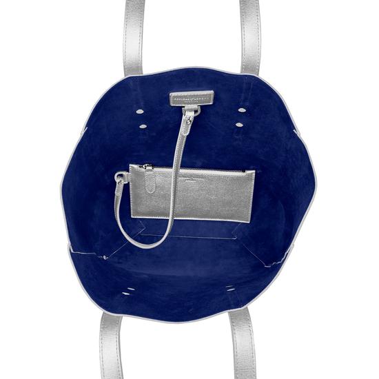 Essential Tote in Silver Saffiano & Navy Suede from Aspinal of London