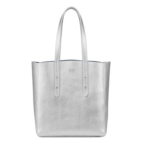 Essential Tote in Silver Saffiano & Navy Suede from Aspinal of London