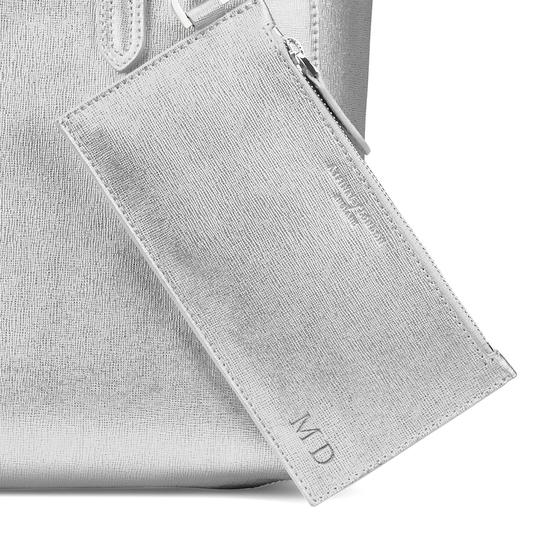 Essential Tote in Silver Saffiano & Navy Suede from Aspinal of London