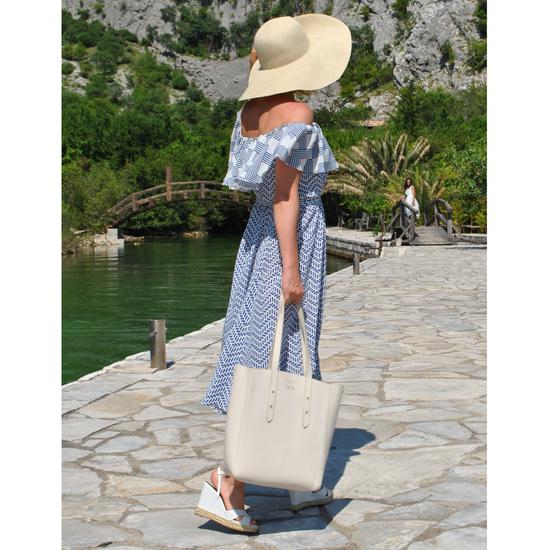 Essential Tote in Smooth Ivory & Navy Suede from Aspinal of London