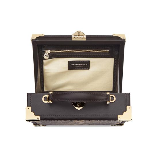 Mini Trunk Clutch in Smooth Dark Brown & Tan Snake Print from Aspinal of London