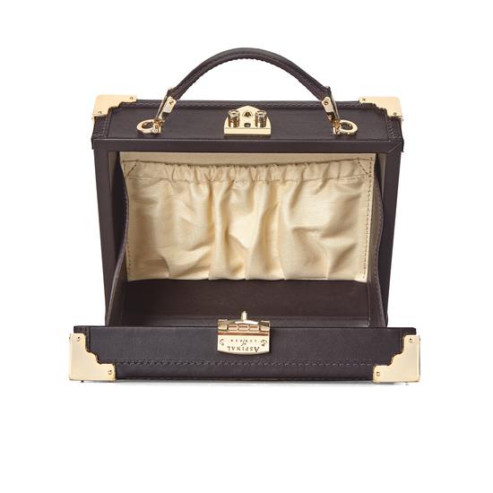 Mini Trunk Clutch in Smooth Dark Brown & Tan Snake Print from Aspinal of London