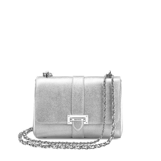 Small Lottie Bag in Silver Saffiano from Aspinal of London