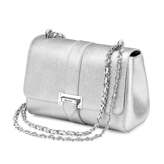 Small Lottie Bag in Silver Saffiano from Aspinal of London