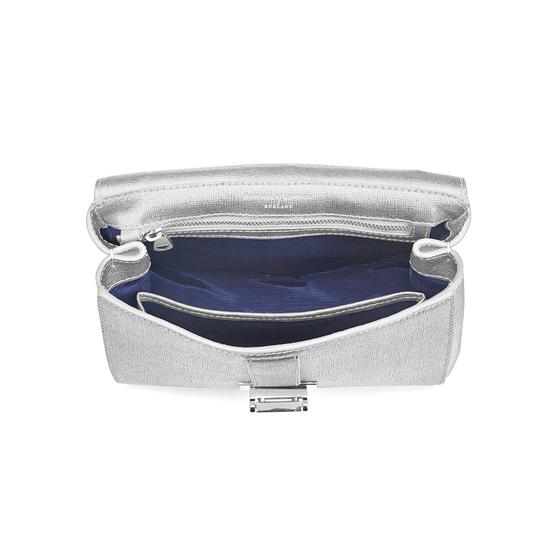 Small Lottie Bag in Silver Saffiano from Aspinal of London