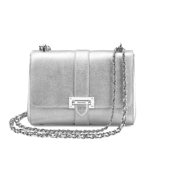 Small Lottie Bag in Silver Saffiano from Aspinal of London