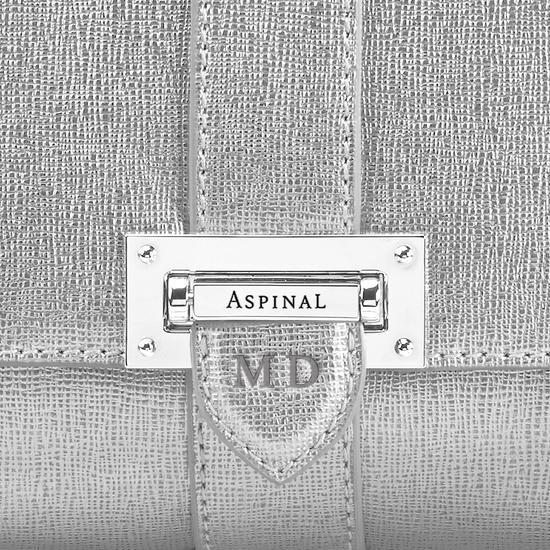 Small Lottie Bag in Silver Saffiano from Aspinal of London
