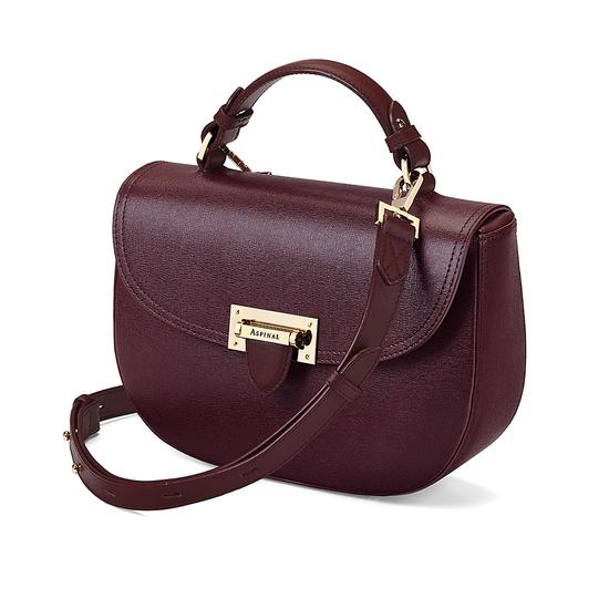 Letterbox Saddle Bag in Burgundy Saffiano from Aspinal of London