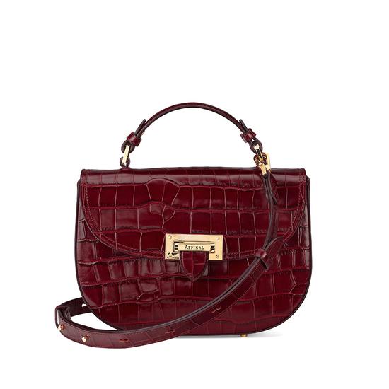 Letterbox Saddle Bag in Deep Shine Bordeaux Croc from Aspinal of London
