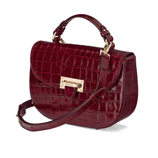 Letterbox Saddle Bag in Deep Shine Bordeaux Croc from Aspinal of London