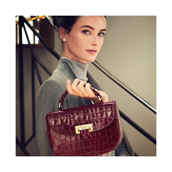 Letterbox Saddle Bag in Deep Shine Bordeaux Croc from Aspinal of London