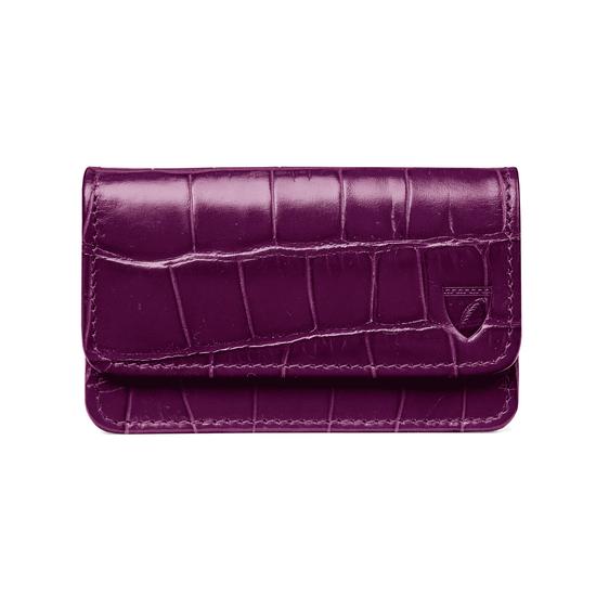 Business Card Case in Purple Croc & Cream Suede from Aspinal of London