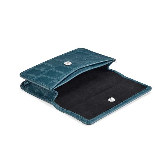 Business & Credit Card Case in Teal Nubuck Croc from Aspinal of London