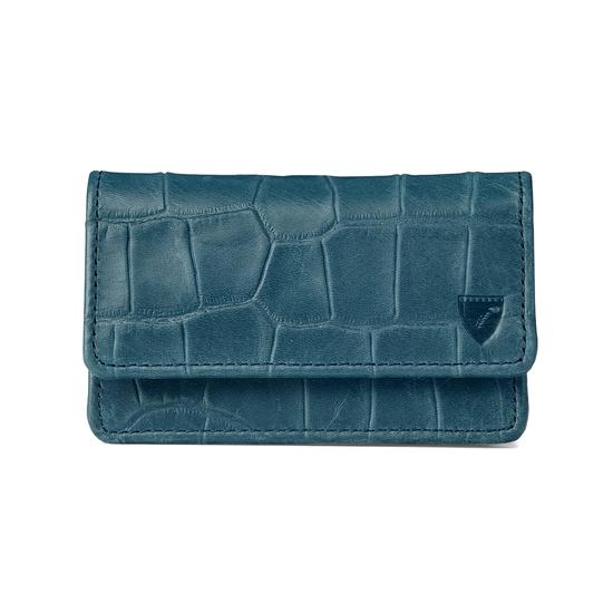 Business & Credit Card Case in Teal Nubuck Croc from Aspinal of London