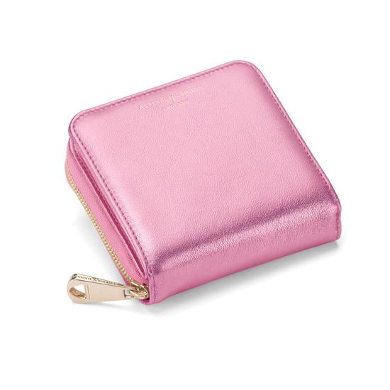 Mini Continental Zipped Coin Purse in Flamingo Pink Metallic from Aspinal of London