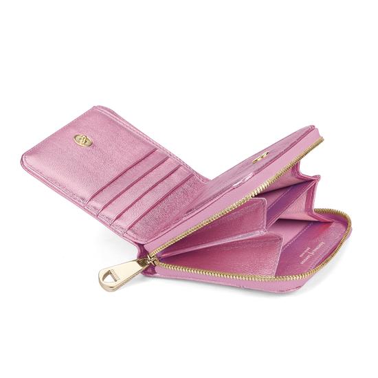 Mini Continental Zipped Coin Purse in Flamingo Pink Metallic from Aspinal of London
