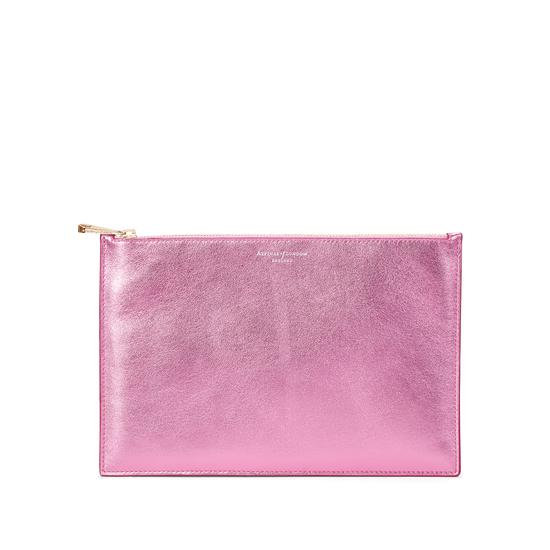 Large Essential Flat Pouch in Flamingo Metallic from Aspinal of London