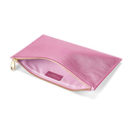 Large Essential Flat Pouch in Flamingo Metallic from Aspinal of London