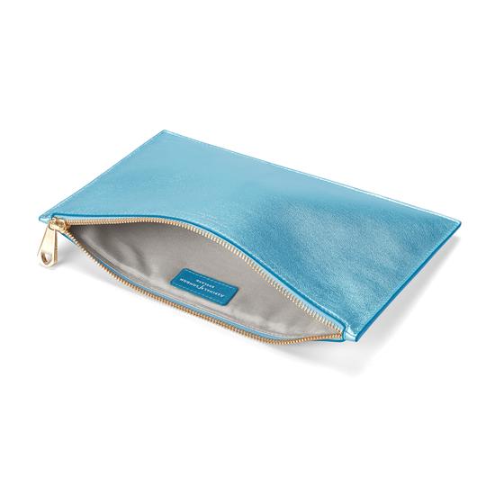 Large Essential Flat Pouch in Misty Blue Metallic from Aspinal of London