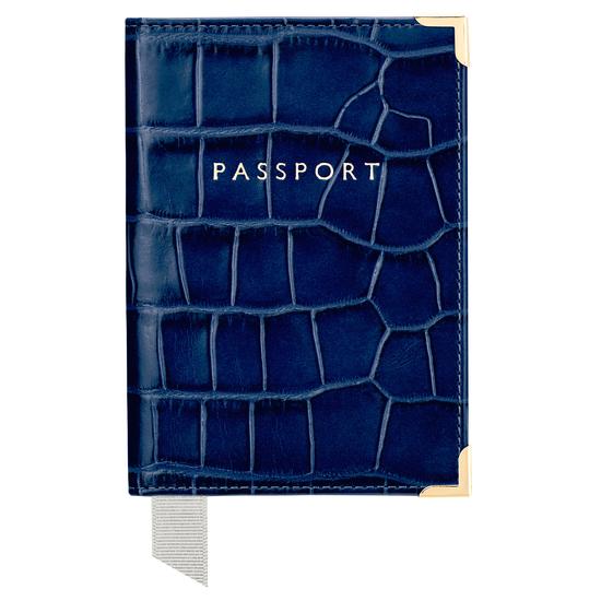 Passport Cover in Navy Croc from Aspinal of London
