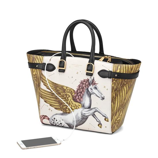 Midi Marylebone Tote in Pegasus Ivory Print from Aspinal of London