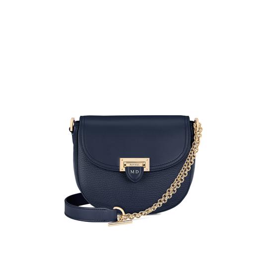 Portobello Bag with Chain in Navy Pebble from Aspinal of London