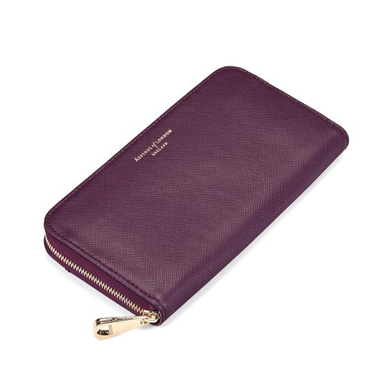 Continental Clutch Zip Wallet in Grape Saffiano from Aspinal of London