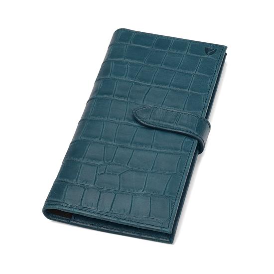 Lindberg Travel Wallet with Passport Cover in Teal Nubuck Croc from Aspinal of London