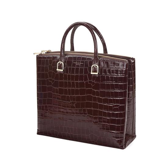 Editor's Tote in Deep Shine Amazon Brown Croc from Aspinal of London