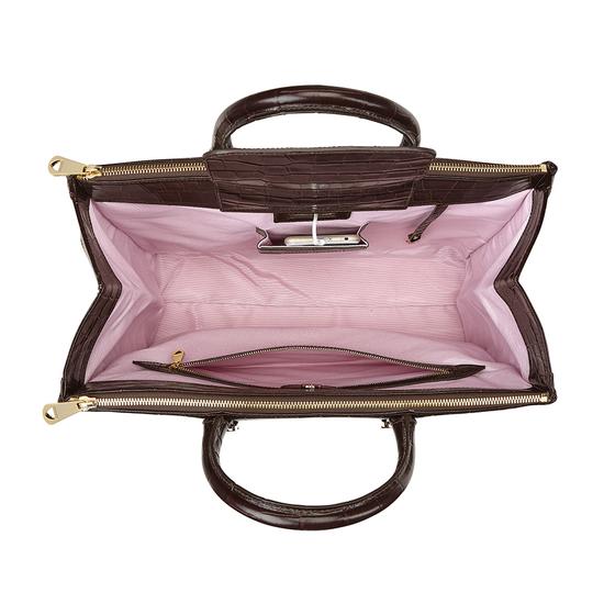 Editor's Tote in Deep Shine Amazon Brown Croc from Aspinal of London