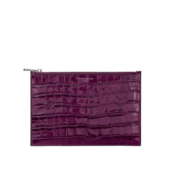 Large Essential Flat Pouch in Purple Croc from Aspinal of London