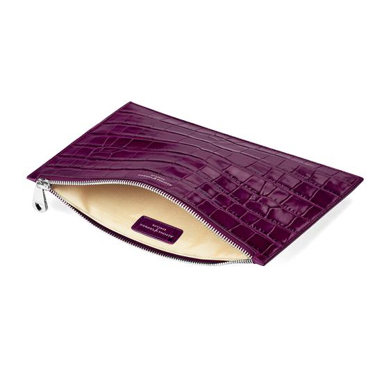 Large Essential Flat Pouch in Purple Croc from Aspinal of London