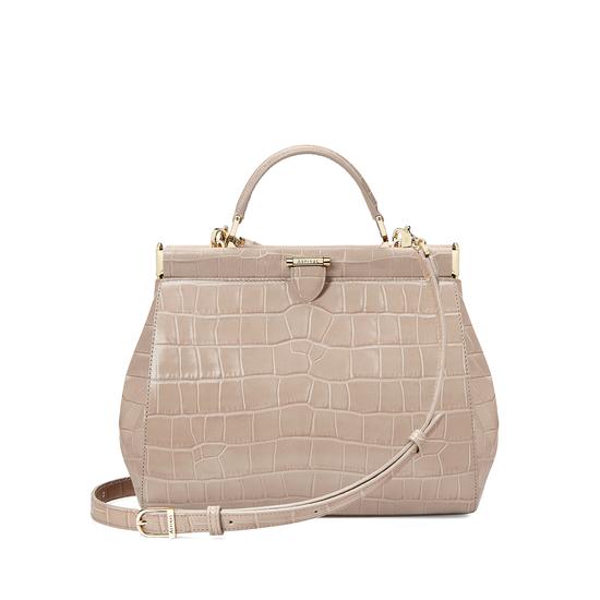 Small Florence Frame Bag in Deep Shine Soft Taupe Croc from Aspinal of London