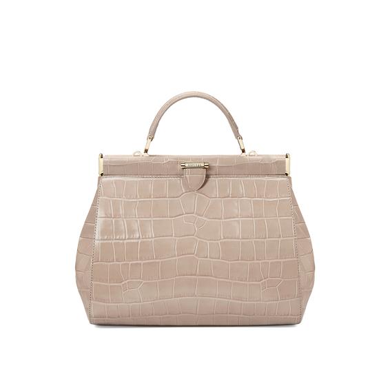 Small Florence Frame Bag in Deep Shine Soft Taupe Croc from Aspinal of London