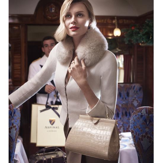 Small Florence Frame Bag in Deep Shine Soft Taupe Croc from Aspinal of London