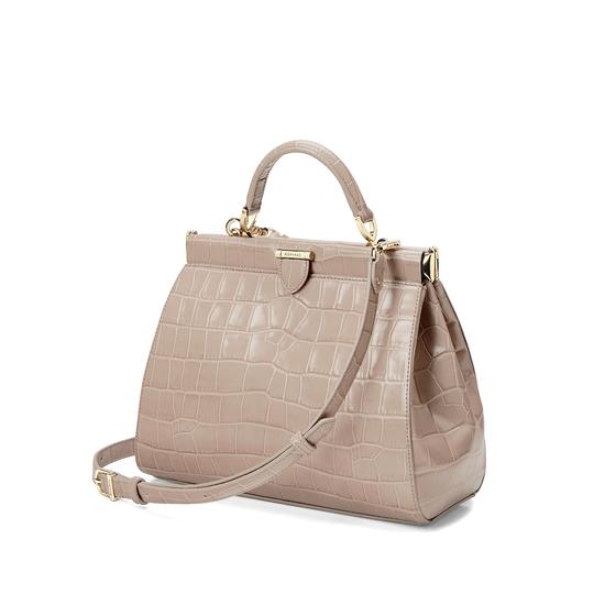 Small Florence Frame Bag in Deep Shine Soft Taupe Croc from Aspinal of London