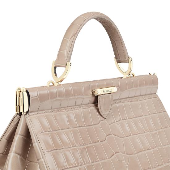 Small Florence Frame Bag in Deep Shine Soft Taupe Croc from Aspinal of London