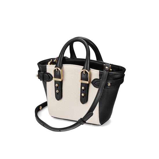 Micro Marylebone Tote in Monochrome Saffiano from Aspinal of London