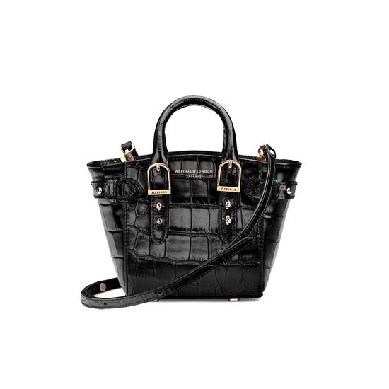 Micro Marylebone Tote in Deep Shine Black Croc from Aspinal of London