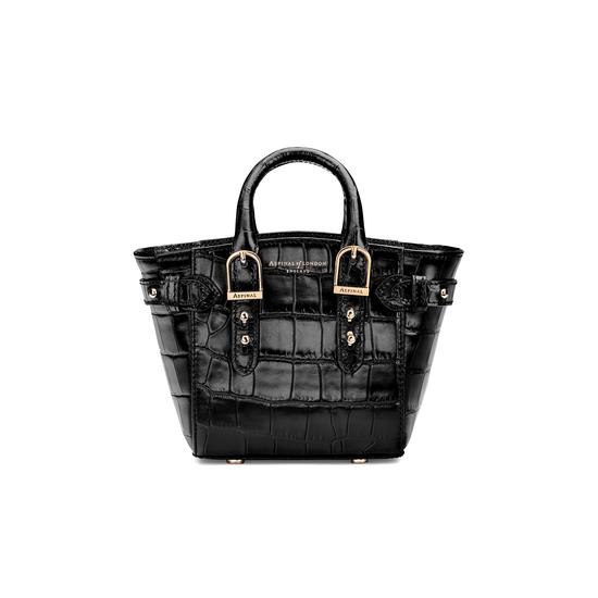Micro Marylebone Tote in Deep Shine Black Croc from Aspinal of London