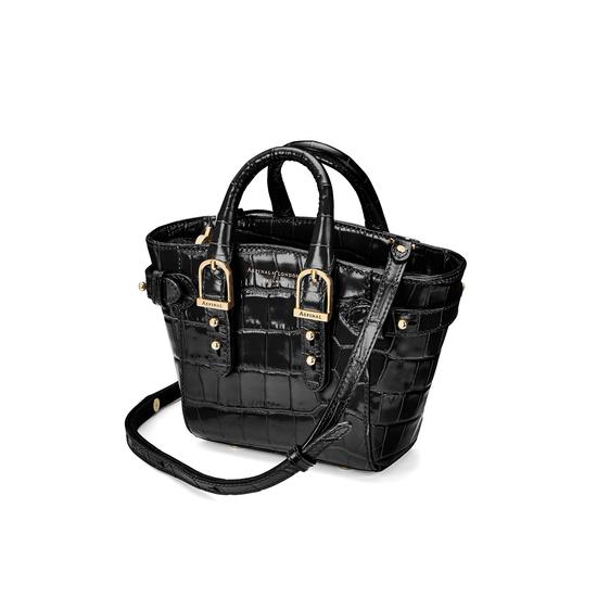 Micro Marylebone Tote in Deep Shine Black Croc from Aspinal of London