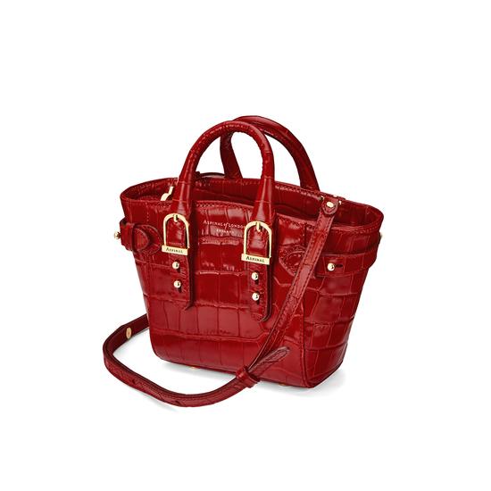 Micro Marylebone Tote in Deep Shine Red Croc from Aspinal of London