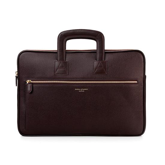 Connaught Document Case in Chocolate Brown Saffiano from Aspinal of London